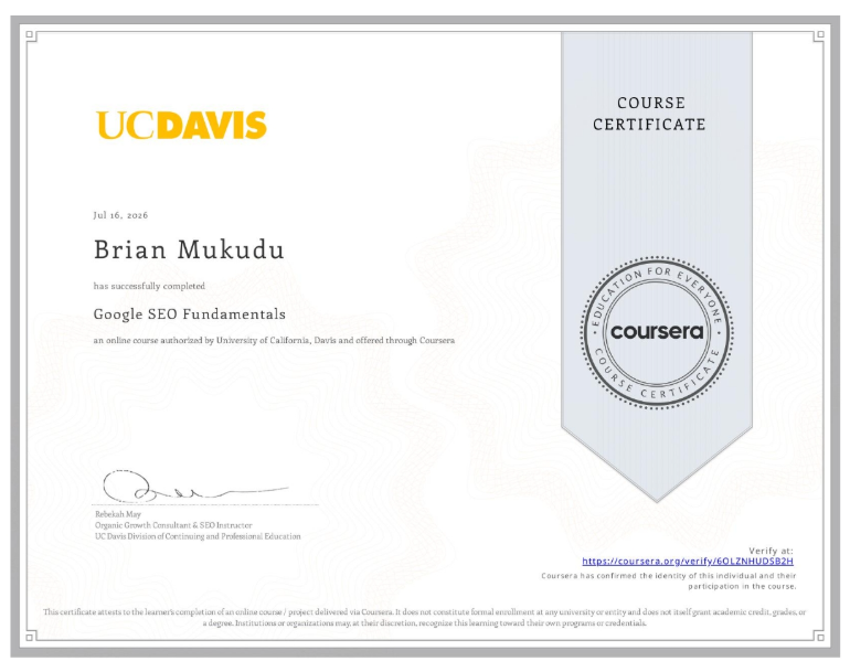 Google SEO Fundamentals certificate